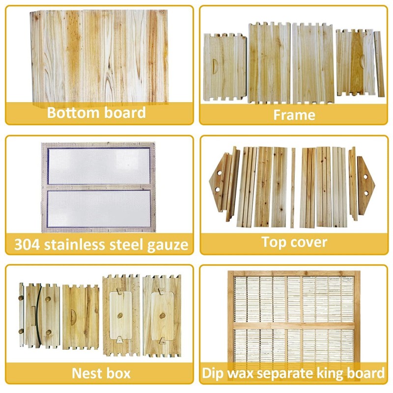 Auto Flow Bee Hive,Beehive Boxes with 7 PCS Auto Beehive Frame,Wooden Beekeeping House,Food Grade BPA Free(Beehive Frame+Wooden Box)
