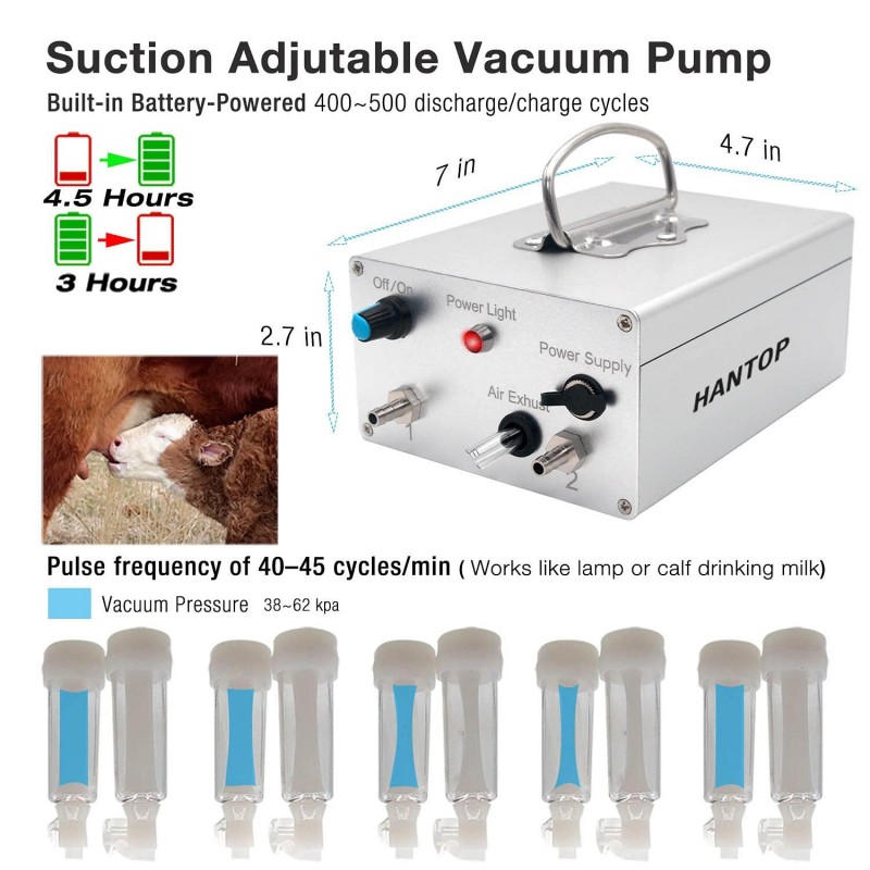 Hantop Pulsating Vacuum Pump Compatible with Hantop Milking Machine (Battery Pump (Adjustable))