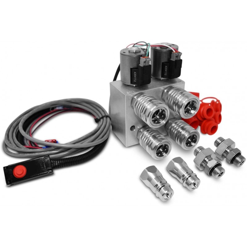 Hydraulic Multiplier, SCV Splitter/Diverter Manifold Valve with Couplers and Command Switch, Turn 1 Circuit into 2 Circuits!