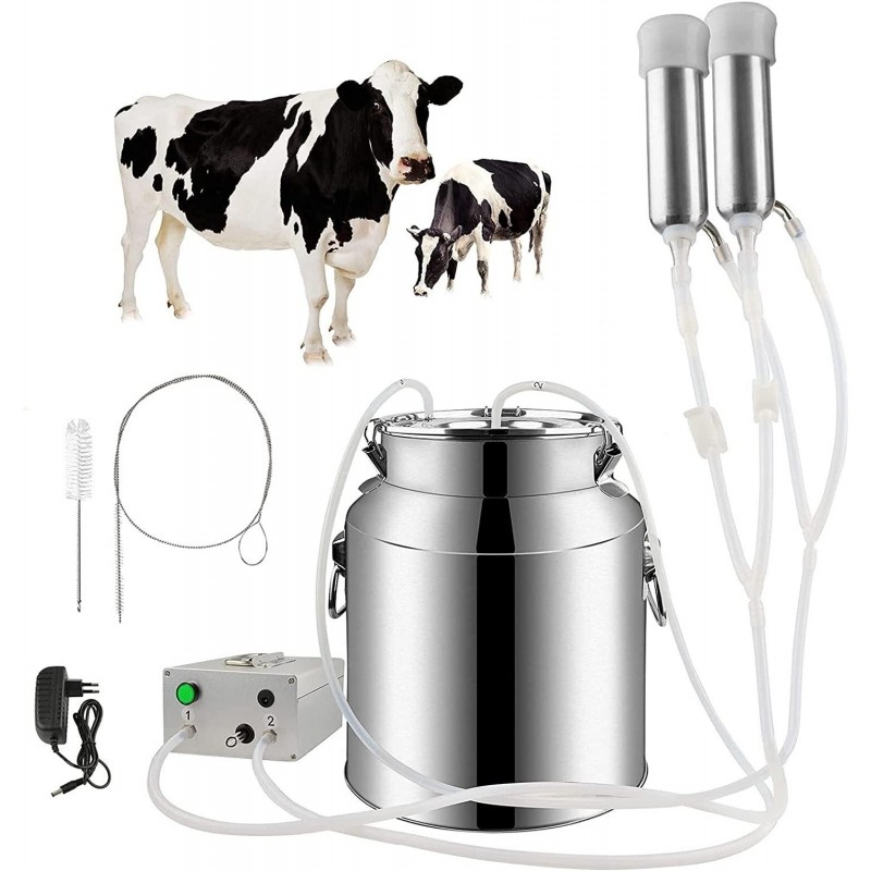 LQQSD Milking Machine for Cows, Automatic Pulsation Vacuum Pump Cow Milker Food-Grade Cow Milking Machine, Goat, Supplies for Calf, Cattle (7L,14L) (Color : for Cow, Size : Battery Milker 14L)