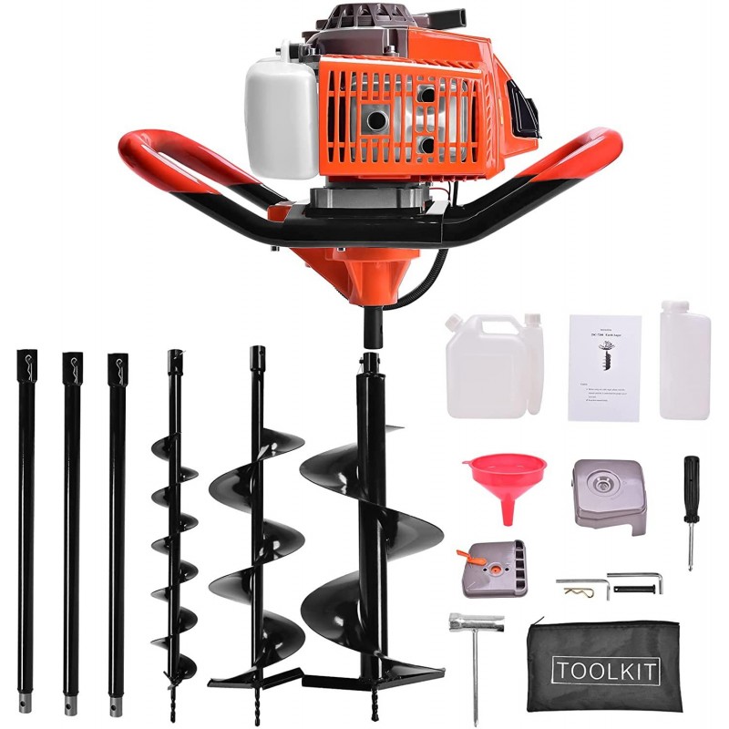 DatingDay 72cc Auger Post Hole Digger,2-Stroke 4HP Gas Powered Earth Digging Engine with 3 Auger Drill Bits (4