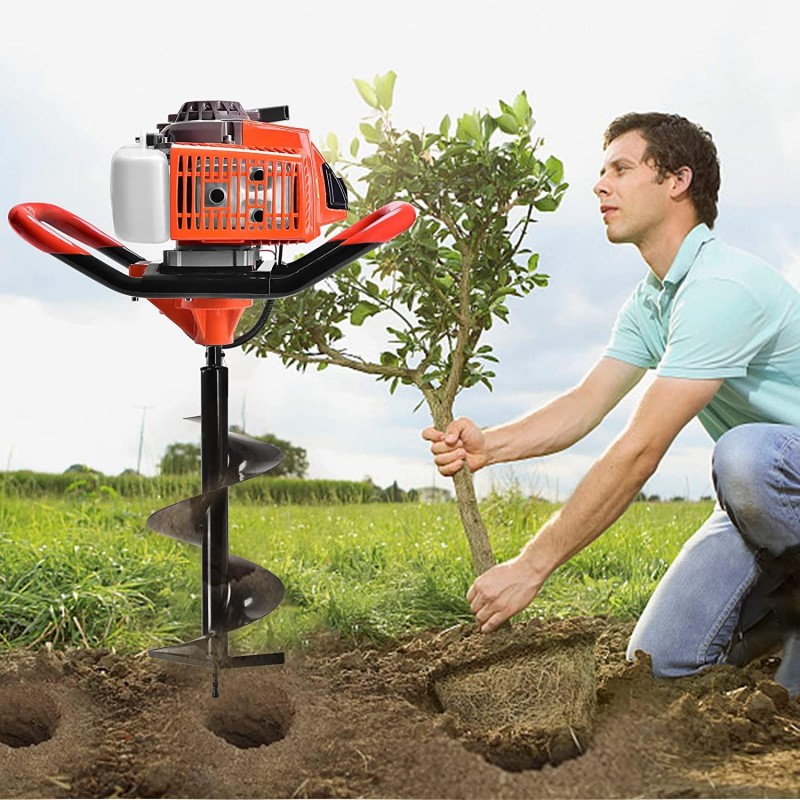 DatingDay 72CC 2-Stroke Auger Post Hole Digger 4HP Gas Powered Earth Auger Digging Engine with 3 Bits （4