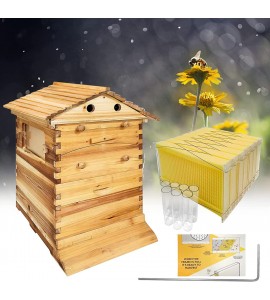 Auto Flow Beehive,Wooden Beekeeping House Beehive Boxes with 7 PCS Auto Bee Hive Frame,Automatic Wooden Bee Hive House Kit,Food Grade BPA Free (Beehive Frame+Wooden Box)