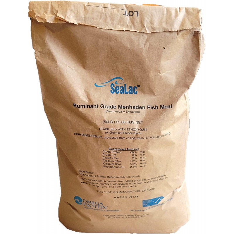 Sealac’s Ruminant Grade Menhaden Fish Meal | 50 lbs | Natural Fertilizer or Protein Source for Animal Feed