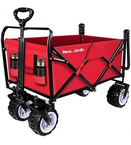 BEAU JARDIN Folding Push Pull Beach Wagon Collapsible Cart 300 Pound Capacity Utility Camping Grocery Canvas Portable Buggies Outdoor Garden Sport Heavy Duty Shopping Wide All Terrain Wheel BG229 BEAU JARDIN Folding Push Pull Beach Wagon Collapsible Cart 300 Pound Capacity Utility Camping Grocery Canvas Portable Buggies Outdoor Garden Sport Heavy Duty Shopping Wide All Terrain Wheel BG229
