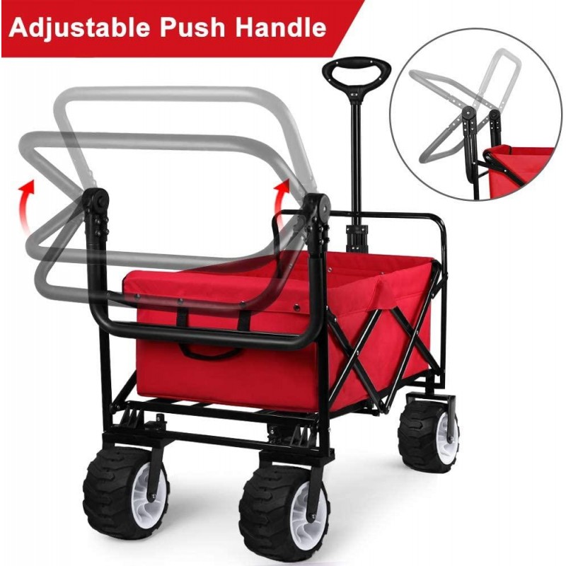 BEAU JARDIN Folding Push Pull Beach Wagon Collapsible Cart 300 Pound Capacity Utility Camping Grocery Canvas Portable Buggies Outdoor Garden Sport Heavy Duty Shopping Wide All Terrain Wheel BG229
