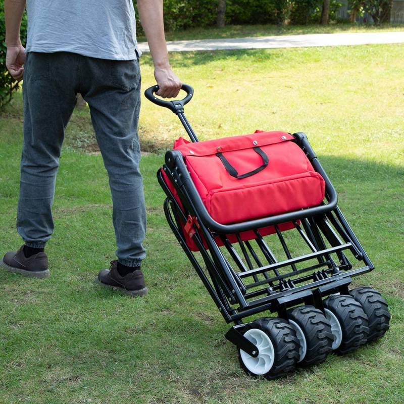 BEAU JARDIN Folding Push Pull Beach Wagon Collapsible Cart 300 Pound Capacity Utility Camping Grocery Canvas Portable Buggies Outdoor Garden Sport Heavy Duty Shopping Wide All Terrain Wheel BG229
