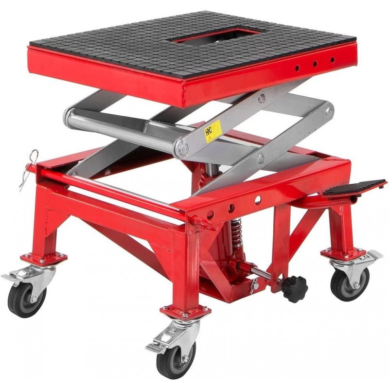XtremepowerUS 96061 300LBS Dirt ATV Motorcycle Bike Scissor Jack Hoist Mini Crank Hydraulic Foot Operated Lift, Red