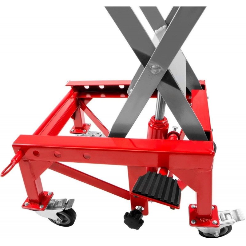 XtremepowerUS 96061 300LBS Dirt ATV Motorcycle Bike Scissor Jack Hoist Mini Crank Hydraulic Foot Operated Lift, Red