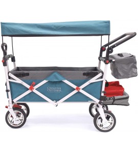 Creative Outdoor Push Pull Collapsible Folding Wagon Cart | Silver Series | Beach Park Garden & Tailgate | Teal