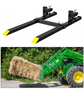 FIRSTGO-TECH 60'' Clamp on Pallet Forks 4000lbs Heavy Duty Front Loader Pallet Forks with 24.8'' to 40.2'' W Adjustable Stabilizer, Fork Attachment for Skid Steer,Loader Bucket