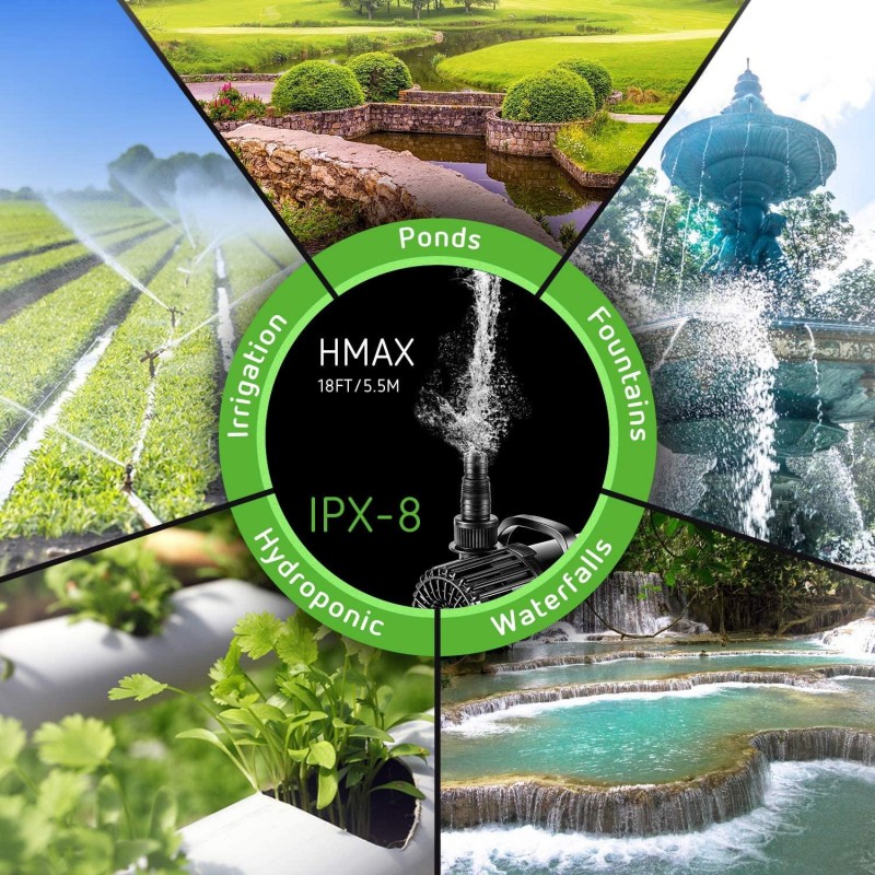 VIVOSUN 4500GPH Submersible Water Pump 220W Ultra Quiet Pump with 20.3ft Power Cord High Lift for Pond Waterfall Fish Tank Statuary Hydroponic