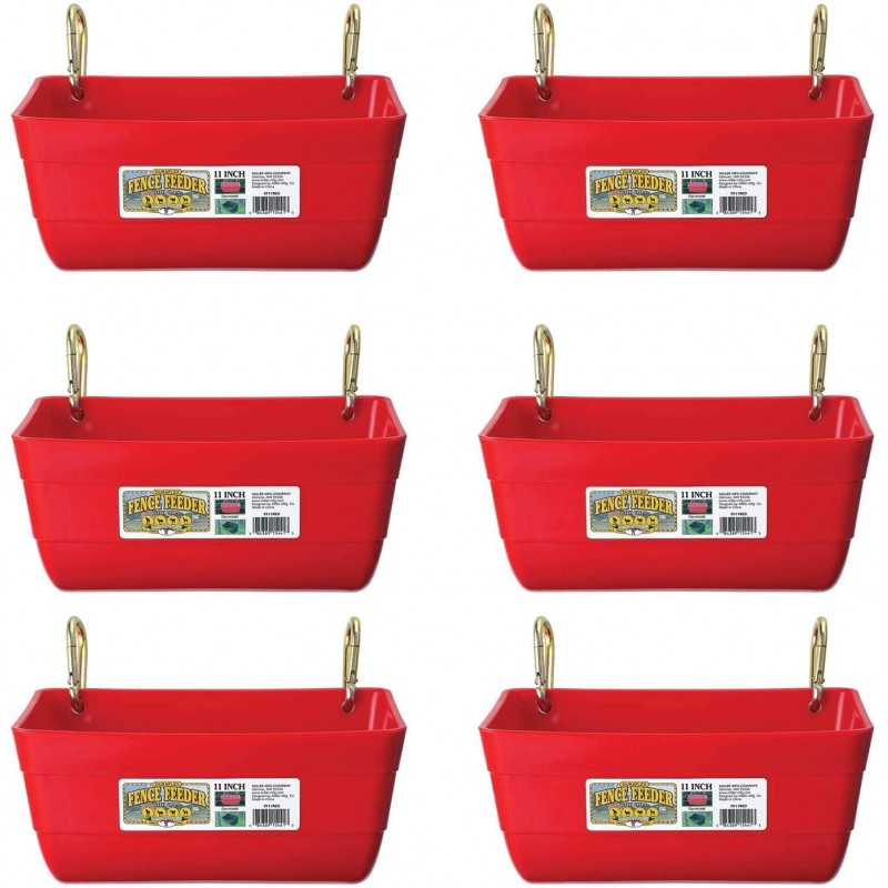 Little Giant FF11RED 4.5 Quart Heavy Duty Plastic Feed Trough Bucket Fence Feeder with Clips for Livestock & Pets, Red (6 Pack)