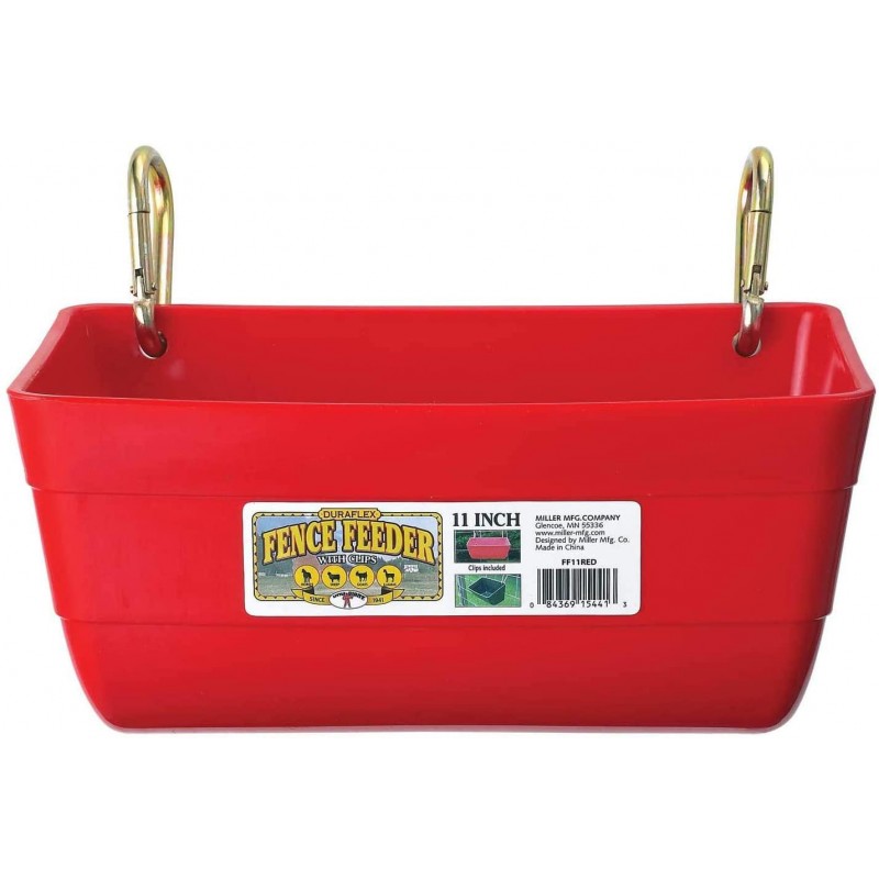 Little Giant FF11RED 4.5 Quart Heavy Duty Plastic Feed Trough Bucket Fence Feeder with Clips for Livestock & Pets, Red (6 Pack)