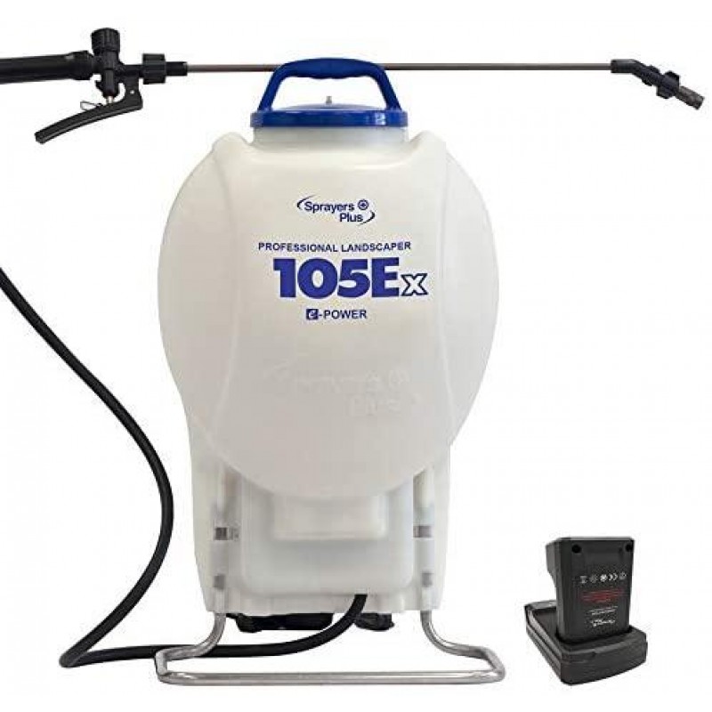Sprayers Plus 105Ex Effortless Backpack Sprayer - 20V Lithium Long Battery Life with High Grade Seals & O-Ring, Brass Wand & Nozzle