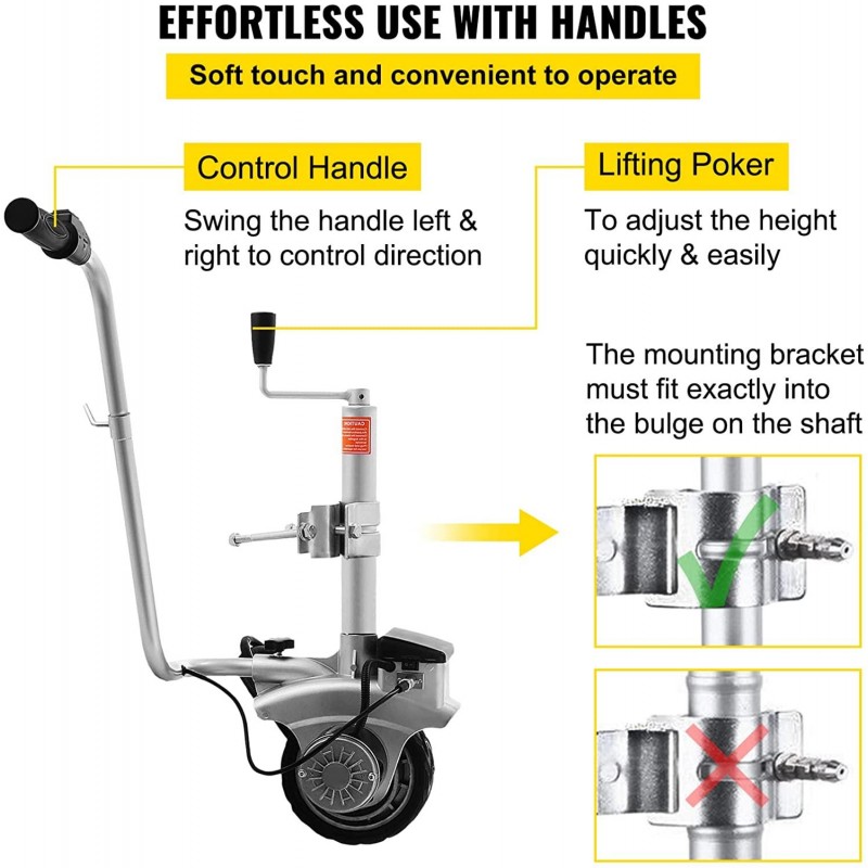 Happybuy Trailer Mover 350W 12V Electric Trailer Jack Max Vehicle Load 5000Lbs Trailer Jockey Wheel Utility Trailer Jack Easy to Maneuver Trailer Caravan Boat (12V/350W)