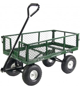 HORSESHOE Heavy Duty Max. Load 880LBS Capacity Mesh Steel Garden Cart, Utility Wagon w/Removable Sides and installed 4.10/3.50-4 Flat Free Tire on Wheels (GREEN) HORSESHOE Heavy Duty Max. Load 880LBS Capacity Mesh Steel Garden Cart, Utility Wagon w/Removable Sides and installed 4.10/3.50-4 Flat Free Tire on Wheels (GREEN)