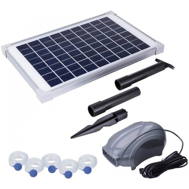 Solariver Solar Pond Aerator, DC Brushless Air Pump, 10 Watt Solar Panel, 5 Air Stones, Sun Powered Oxygenation for Fish Ponds, Aquaculture, Hydroponic, Bubbleponics, Bait Tank