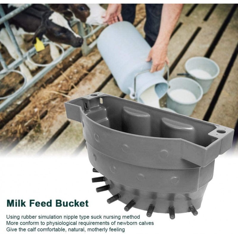 Zerodis 38L Large Capacity 8 Nipples Calf Milk Feeding Bucket, Livestock Farm Cattle Sheep Milk Feed Feeder Multiple Feeding Ports