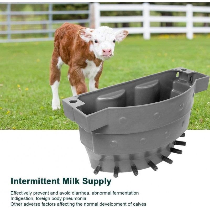 Zerodis 38L Large Capacity 8 Nipples Calf Milk Feeding Bucket, Livestock Farm Cattle Sheep Milk Feed Feeder Multiple Feeding Ports