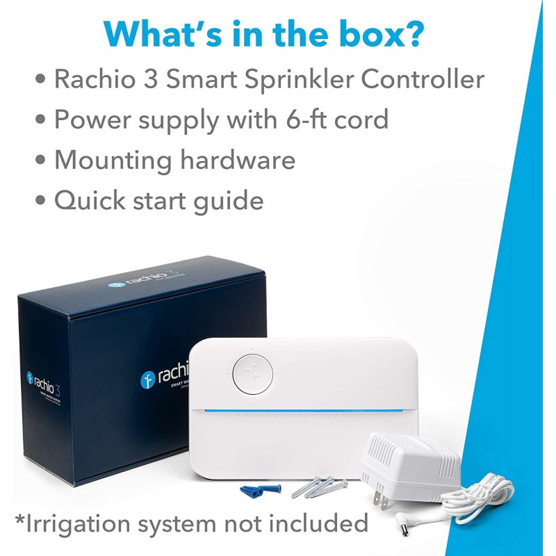 Rachio 3 Smart Sprinkler Controller, 8 Zone 3rd Generation, Alexa and Apple HomeKit Compatible with Hyperlocal Weather Intelligence Plus and Rain, Freeze and Wind Skip