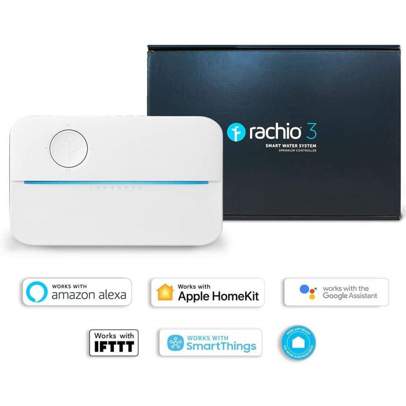 Rachio 3 Smart Sprinkler Controller, 8 Zone 3rd Generation, Alexa and Apple HomeKit Compatible with Hyperlocal Weather Intelligence Plus and Rain, Freeze and Wind Skip