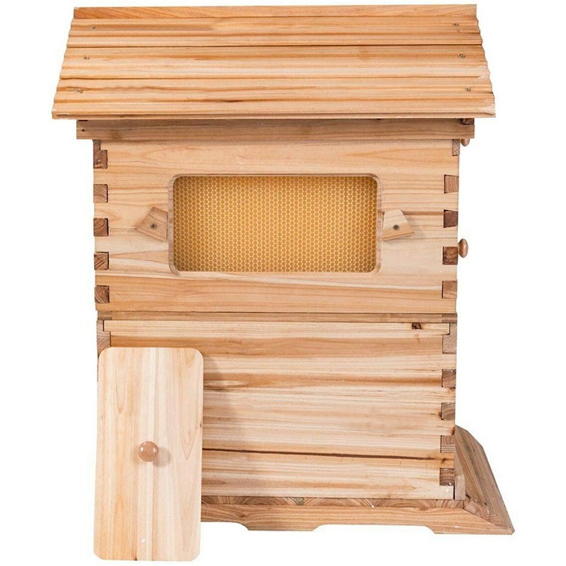 Tberar Wooden Flow Hive Beehive House kit with 7Pcs Auto Beehive Frame Comb, Beekeeping Wooden House Beehive Boxes, Beehives and Supplies Starter Kit for Beekeepers