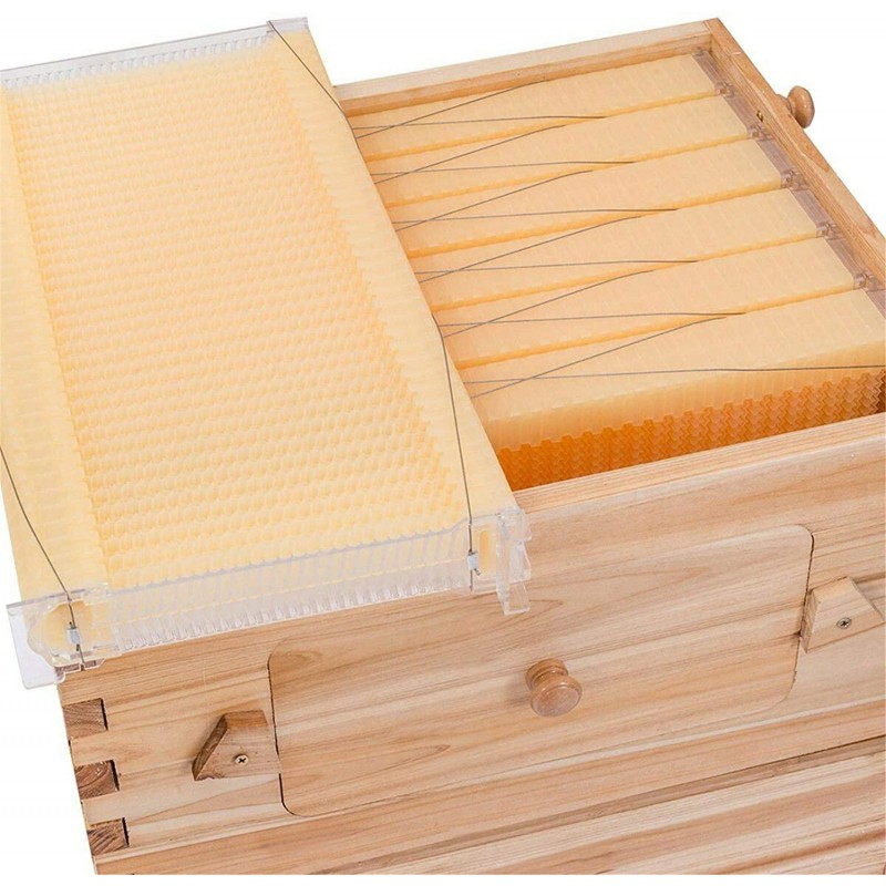 Tberar Wooden Flow Hive Beehive House kit with 7Pcs Auto Beehive Frame Comb, Beekeeping Wooden House Beehive Boxes, Beehives and Supplies Starter Kit for Beekeepers