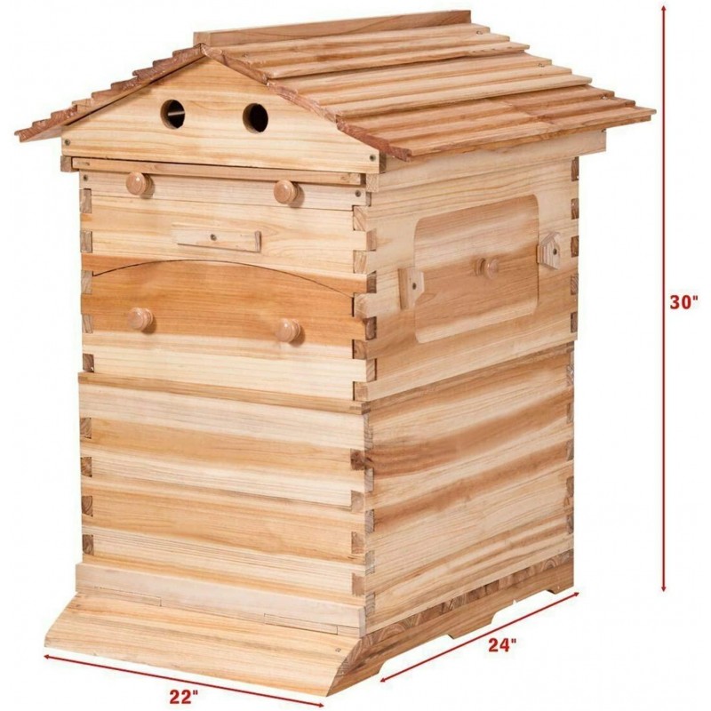 Tberar Wooden Flow Hive Beehive House kit with 7Pcs Auto Beehive Frame Comb, Beekeeping Wooden House Beehive Boxes, Beehives and Supplies Starter Kit for Beekeepers