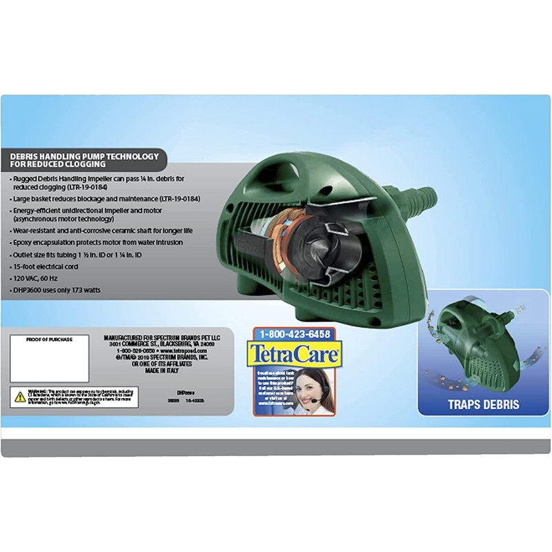 Tetra Pond Debris-Handling Pump, Energy Efficient, UL Listed