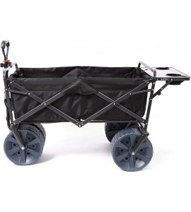 Mac Sports Heavy Duty Collapsible Folding All Terrain Utility Wagon Beach Cart Attached Mini Table - Black