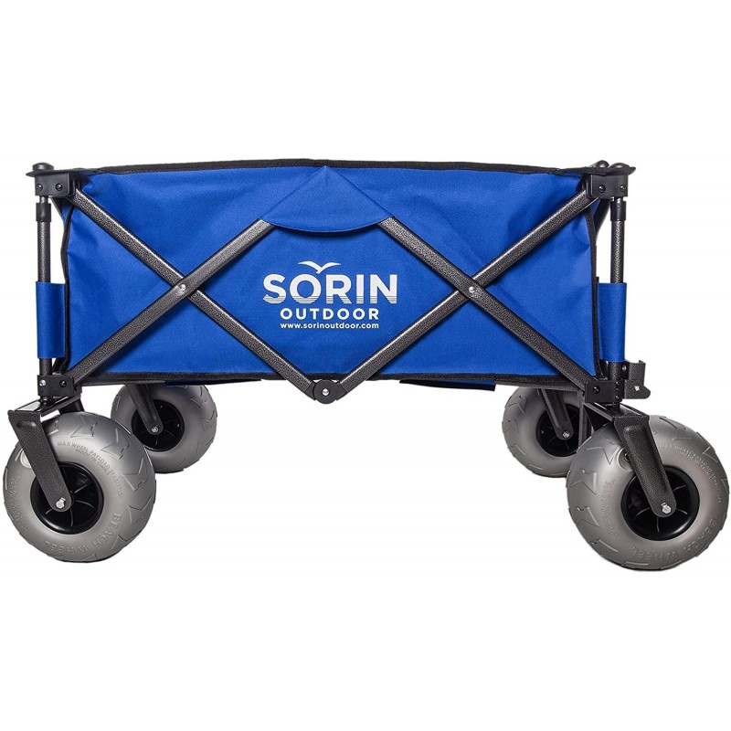 Sorin Outdoor Heavy Duty Collapsible Foldable Beach Cart with Balloon Wheels for Sand Garden Wagon Camping Beach Wagon with Balloon Tires Cart for Beach with Big Wheels Inflatable Tires