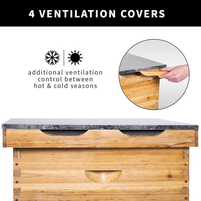 VIVO Complete Beekeeping 30 Frame Beeswax Coated Beehive Box Kit with Top Vents, 10 Medium, 20 Deep, Langstroth Bee Hive, BEE-HV04C