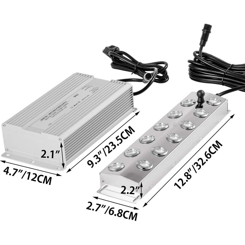 Happybuy Mist Maker 12 Head Ultrasonic Mist Fogger with Waterproof Power Supply Ultrasonic Fogger Humidifier Stainless Steel Pond Mister Fogger 7kg/h