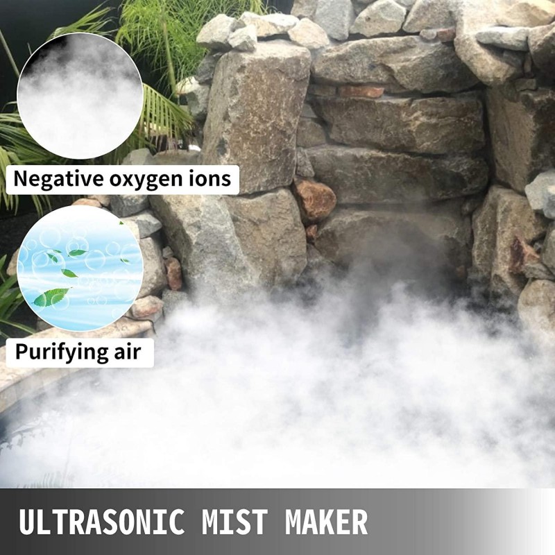 Happybuy Mist Maker 12 Head Ultrasonic Mist Fogger with Waterproof Power Supply Ultrasonic Fogger Humidifier Stainless Steel Pond Mister Fogger 7kg/h