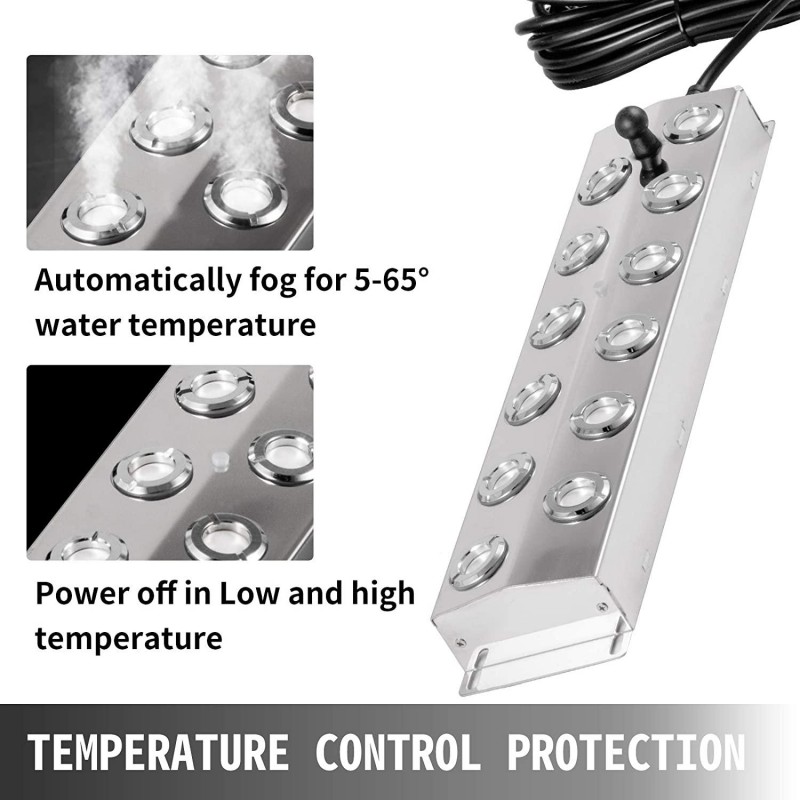 Happybuy Mist Maker 12 Head Ultrasonic Mist Fogger with Waterproof Power Supply Ultrasonic Fogger Humidifier Stainless Steel Pond Mister Fogger 7kg/h