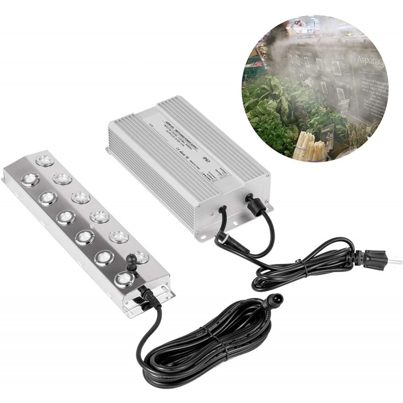 Happybuy Mist Maker 12 Head Ultrasonic Mist Fogger with Waterproof Power Supply Ultrasonic Fogger Humidifier Stainless Steel Pond Mister Fogger 7kg/h