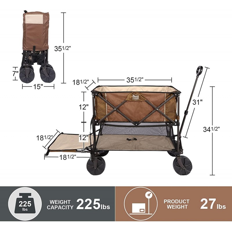 TIMBER RIDGE Folding Double Decker Wagon, Heavy Duty Collapsible Wagon Cart with 54