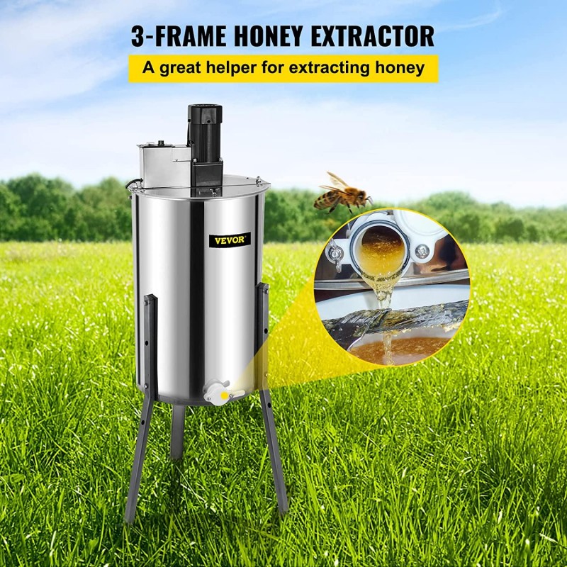 BestEquip Electric Honey Extractor 3 Frame Bee Extractor Stainless Steel Honey Spinner with Stand Beekeeping Equipment
