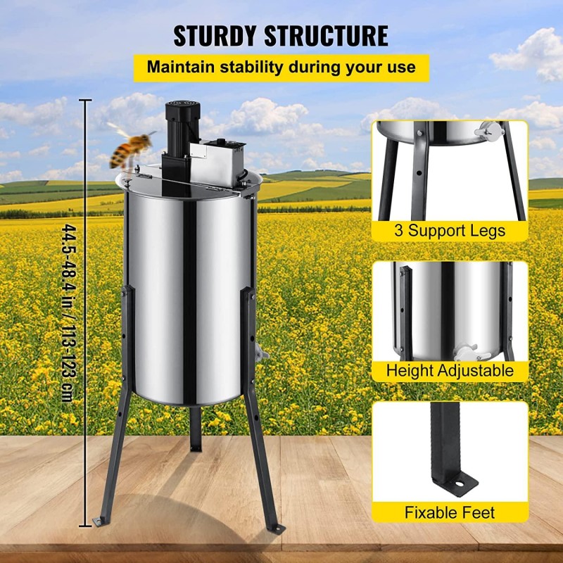 BestEquip Electric Honey Extractor 3 Frame Bee Extractor Stainless Steel Honey Spinner with Stand Beekeeping Equipment