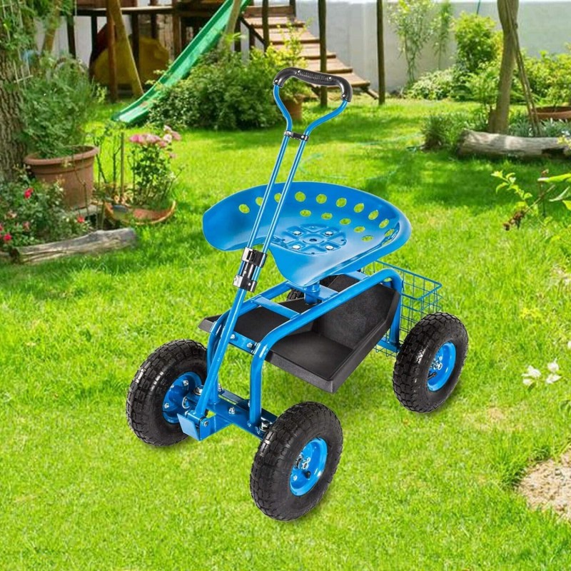 Garden Cart Rolling Scooter with Extendable Steer Handle Heavy Duty Scooter Gardening Planting