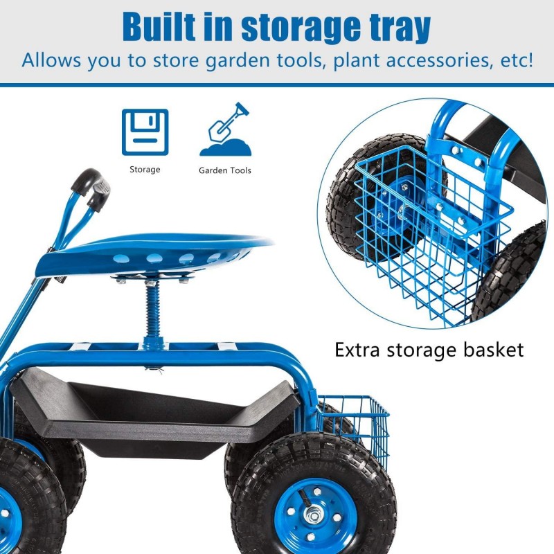 Garden Cart Rolling Scooter with Extendable Steer Handle Heavy Duty Scooter Gardening Planting