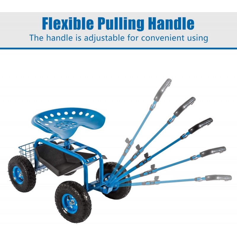 Garden Cart Rolling Scooter with Extendable Steer Handle Heavy Duty Scooter Gardening Planting