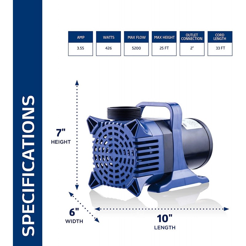 Alpine Corporation 5200 GPH Cyclone Pump for Ponds, Fountains, Waterfalls, and Water Circulation