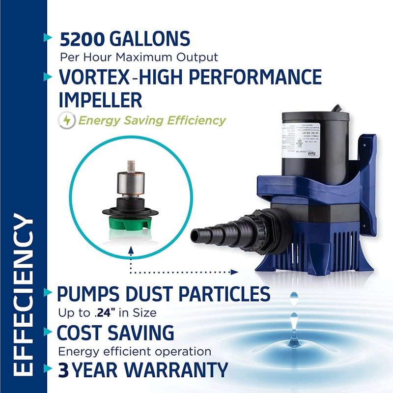 Alpine Corporation 5200 GPH Cyclone Pump for Ponds, Fountains, Waterfalls, and Water Circulation