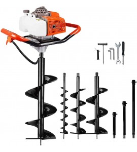 ECO LLC 63cc Auger Post Hole Digger 3.4HP 2 Stroke Petrol Gas Powered Earth Digger with 4 Auger Drill Bits (4“ 6