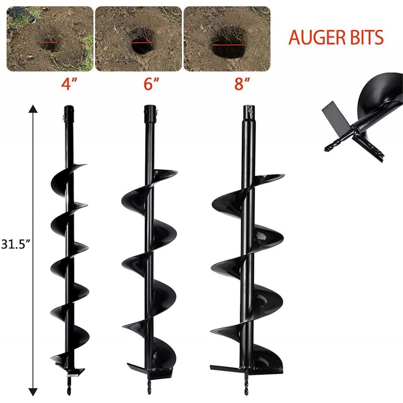 ECO LLC 63cc Auger Post Hole Digger 3.4HP 2 Stroke Petrol Gas Powered Earth Digger with 4 Auger Drill Bits (4“ 6