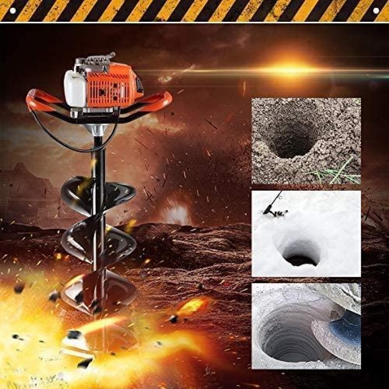 ECO LLC 63cc Auger Post Hole Digger 3.4HP 2 Stroke Petrol Gas Powered Earth Digger with 4 Auger Drill Bits (4“ 6