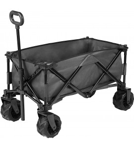 JOVNO Multipurpose Large Capacity Collapsible Wagon Cart Heavy Duty Beach Wagons with Big Wheels for Sand, Folding Utility Wagon Beach Cart for Garden, Outdoor, Camping and Picnic (Black)