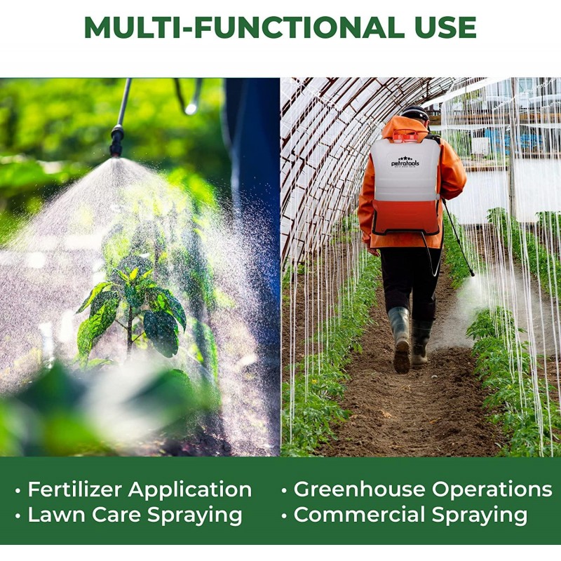 PetraTools 4 Gallon Tank Backpack Sprayer - Professional Electric Battery Powered Backpack Sprayer - HD4050 for Lawn and Garden, Weeds, Fertilizer - Multiple Nozzles